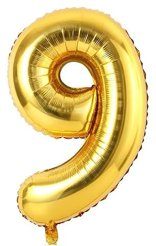Vthoviwa 40 Zoll/18 Farbens Luftballon Zahlen 9 Golden, Luftballon 9. Geburtstag Foil Ballon, 0123456789,10-19,20-25,30,40,50,60,70,80,90, Party Decoration Helium Unterstützen