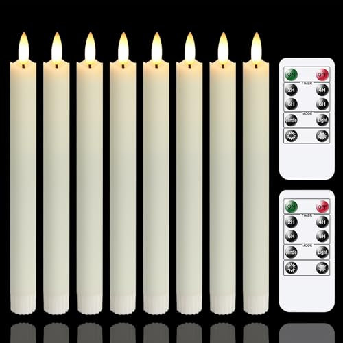 Yeelida led stabkerzen mit fernbedienung und Timerfunktion, 25cm Elfenbein 8 Stück flamme flackernde led Stabkerzen,Echtes Wachs batteriebetrieben elektrische Fensterkerzen,Lang anhaltend 400+ Stunden