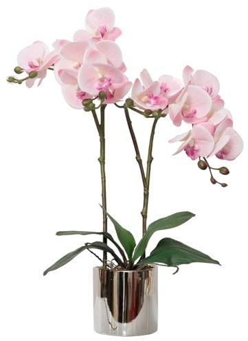CXGS Künstliche Orchidee, Real Touch-Qualität, Kunstorchideen in Keramikvase, 50 cm, künstliche Phalaenopsis-Blume, Kunstblumenarrangement für Tafelaufsatz, Heim- und Innendekoration, Rosa