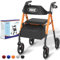 VOCIC andador para ancianos,Andadores adulto aluminio ligero con asiento,Rollator plegable para todos los terrenos,Asiento regulable en altura,Para uso exterior e interior,Naranja| 5 años de garantía