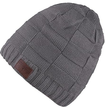 Cappello Bluetooth V5.0 Uomo Donna Invernali, Caldo Lavorato a Maglia Senza Fili Bluetooth Cuffia Musica Cappello con Altoparlanti Stereo HD per Corsa Sci Escursionismo (Quadrati Grigi)