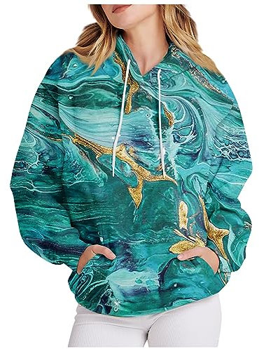 Hoodie Damen Oversize Winter Pullover Damen Herbst Halloween Pullover Y2k Tshirt Shirt Langarm Damen Hoodie Teenager Mädchen Kapuzenpullover Damen Weihnachtspullover Damen Zip Up Hoodie(5-Sky Blue,S)