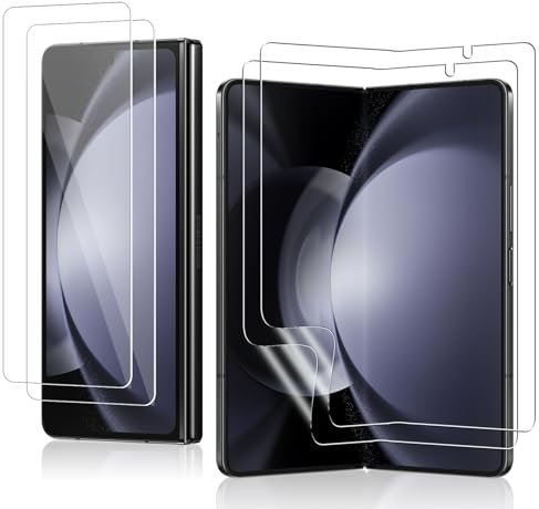 HeeYeal Verre Trempé + Film TPU Flexible pour Samsung Galaxy Z Fold 5 5G, [2 + 2 Pièces] 9H Dureté Protection D'écran à Couverture, HD Film en Verre Trempé pour Samsung Galaxy Z Fold 5 5G
