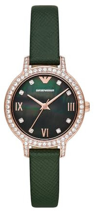 Emporio Armani Damenuhr Cleo Quarz/3 Zeigerwerk 32 mm Gehäusegröße mit einem Lederarmband AR11577