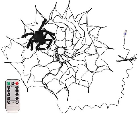 Topyond Halloween-Spinnennetz-Lichter – Halloween-Lichterkette, LED-Halloween-Dekorationen Mit Warmem Licht Für Garten, Hecken, Zäune, Hof, Veranden, Wand-Außenleuchten