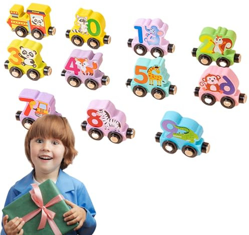 PEKMAR Magnetischer Holzzug, Holzzahlenzug - Magnet Zahleneisenbahn Holzspielzeug-Set - Buntes Bauen und Zusammenbauen von Zugspielzeugen zur Zähl- und Farberkennung