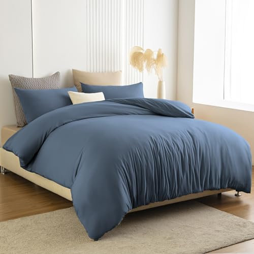 Soifox Parure de lit 140 x 200 cm - Bleu clair - En microfibre infroissable et infroissable - 1 housse de couette + 1 taie d'oreiller 80 x 80 cm avec fermeture éclair