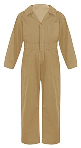 Jugaoge Boys Girls Jumpsuit Overall Mechanic Costume Long Sleeve Overalls Boiler Suit Cargo Coveralls Khaki 5-6 Years