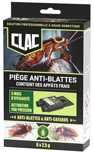 Clac® Piège Anti-Cafards Professionnelle x6 – Appât Insecticide Très Appétant – Élimine Colonies de Cafards et Blattes – Efficacité Jusqu’à 3 Mois – Tous Types de Blattes – Activation par Pression