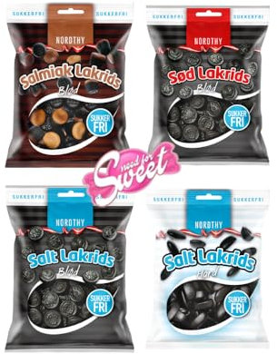 Nordthy Zuckerfreie Lakritz Mix 280g – Original Dänische Süßigkeiten ohne Zucker – Low Calorie Süße Lakritze/Salzlakritz/Salmiak/Salmiakpastillen –Gesunde Diabetiker Süssigkeiten
