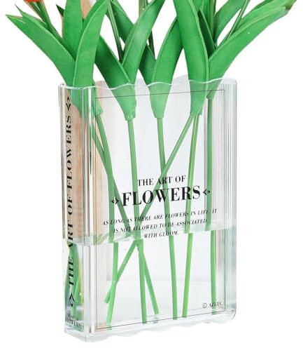 Book Flower Vase - Acrylic Artificial Plant Pots, Transparent Home Decoration Amphora | Fun Display Glass, Unique Floral Management Holder, Bedroom Flowers Decor Ornaments for Room Kitchen