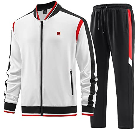 W JIANWANG Survêtement de sport pour homme, avec manches longues et fermeture éclair, fitness, jogging, 3XL