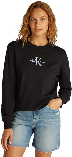 Calvin Klein Damen Sweatshirt Gradient Monologo Crewneck Regular Fit, Schwarz (Ck Black), XL