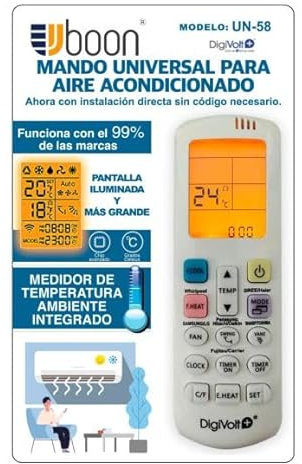 UBOON - Mando Universal UN-58 para Aire Acondicionado Compatible Pantalla Iluminada y Grande