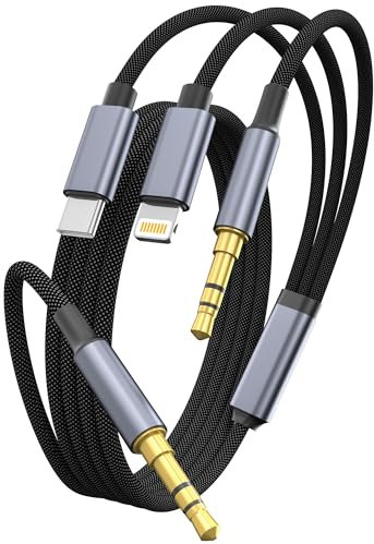 Cavo audio Lightning USB C e cavo audio da 3,5 mm a 3,5 mm, connettore audio 3 in 1, jack per cuffie iPhone, cavo Aux compatibile con iPhone 15 14 13 iPad iPod per auto home stereo, altoparlante