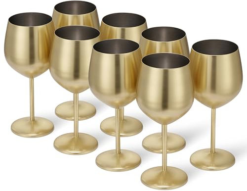 Oak & Steel - 8 Edelstahl Weingläser (540ml) - Gold Matte - Robust & Unzerbrechlich - Geschenkset für Geburtstage, Hochzeiten & Weihnachten