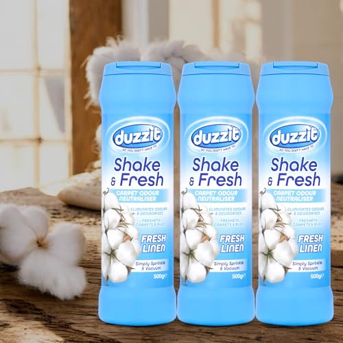 3 x 500g Duzzìt Shake & Fresh Carpet Odor Neutralizer Fresh Linen, eliminates odours, leaving your carpets and rugs smelling fresh and clean. (1500g)