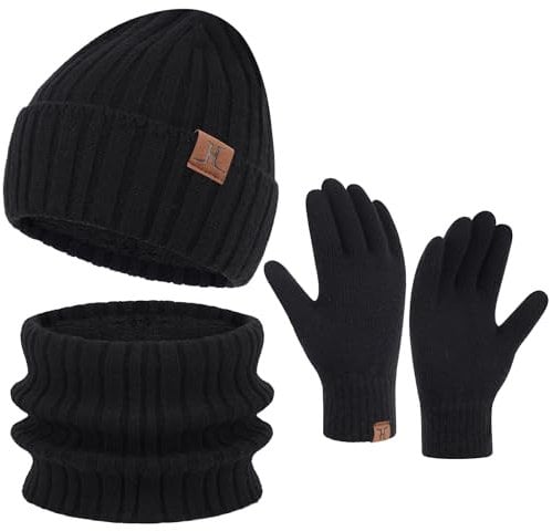 ZASFOU Herren Winter Beanie Mütze Schal Touchscreen Handschuhe Set Warme Wintermütze Strickmütze Loop Schal Schlauchschal Winterhandschuhe Weihnachten Geschenk für Männer