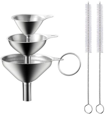 maxtachi 3 PCS Stainless Steel Funnel, Small Funnel with Cleaning Brush, Multi-use Kitchen Funnel Set for Transferring Liquid, Fluid, Cooking Oils, Lotion and Powder, 1.8Inch/ 2.2Inch/ 2.9Inch
