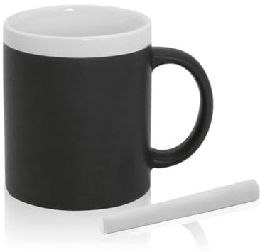 Taza de Cerámica de 350ml de Capacidad con Cuerpo Negro Pizarra y Tiza para Pintar, Escribir y Decorar - Personalizar al Gusto.