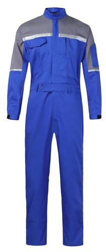 KTWOLEN Mens Work Overalls Garages Mechanics Boiler Suit Zip Front Coverall Workwear Boilersuit Warehouse Home DIY, Royal Blue+Grey, XXL
