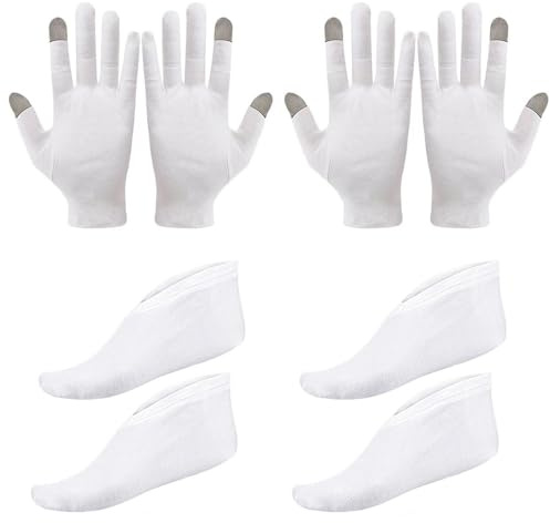 2 Pairs Of Gloves, 2 Pairs Of Socks, White Cotton Gloves And Socks, Touch Screen Gloves, Hand And Foot Protection, Unisex, Moisturizing Gloves