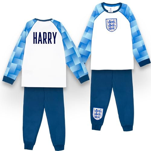 England Personalised Pyjama for Kids Long Sleeve 100% Cotton Winter Football PJ Set Soft and Comfortable Gift for Boys Age 13/14 White