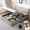 Zepneiy Lit 180x200 avec Sommier LED et USB, Lit Coffre 180x200 avec Rangement et Tete de Lit Réglable, Lit Double avec à Lattes Lit 2 Personnes, Lit Rembourré Cadre de lit 180x200(sans Matelas)