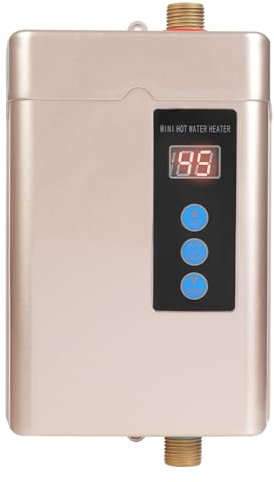 Begoniape Elektrischer Durchlauferhitzer 220V 5000W, Mini Elektrischer Wassererhitzer Küche, Tanklose Handwaschbecken Warmwasserbereiter mit Fernsteuerung und LED Temperaturanzeige