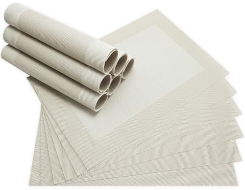 Moderne Tischsets in Creme-weiß im 12er Set - Abwaschbare Platzsets als rechteckige Tischuntersetzer - Gewebtes Platzdeckchen als Tischunterlage für Esstisch Wohnzimmer Tisch-Deko