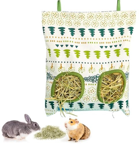 XPEX 1 Stück Kleintiere Heutasche, 2 Fenster Heuraufe Kaninchen Meerschweinchen Futterstation Futterspender, Futtersack Für Hase Chinchilla Hamster Kleine Tiere