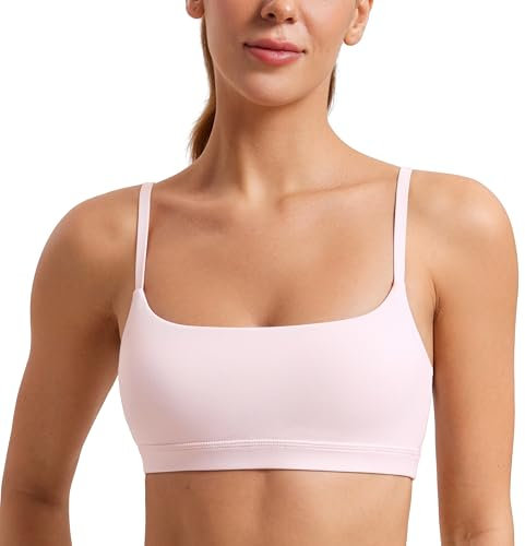 CRZ YOGA Mujeres Butterluxe Ajustable Espagueti Strap Sujetador Deportivo Cuello Redondo Acolchado Yoga Sujetador Rosa Fresa 40