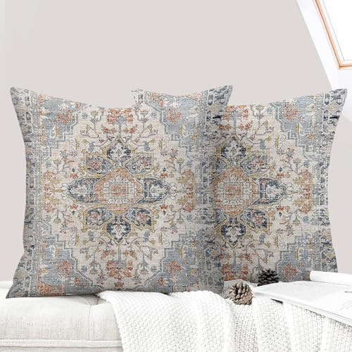 ECZOIL 2er Set Boho Kissenbezug 45x45 cm Kissenhülle Dekorative Dekokissen Boho Stil Vintage Zierkissen für Wohnzimmer Schlafzimmer Sofa Home Decor mit Verstecktem Reißverschluss - Blau Grau