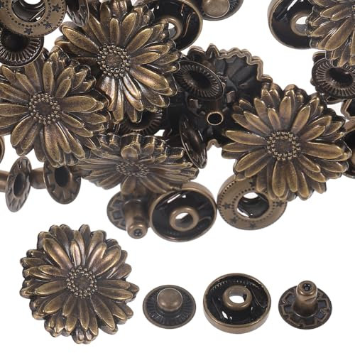 Garneck Vintage Druckknopf Set – 10 Stück Antike Blumen Druckknöpfe Aus Robustem Metall - Ideal Zum Annähen An Kleidung - Jacken Und Taschen Für DIY Projekte Und Kreative Designs