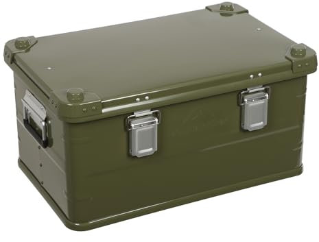 50L Aufbewahrungsbox aus Aluminiumlegierung 57,5×37,5×27,3cm Alukiste Abschließbar mit Deckel Silikondichtungsstreifen, Tragfähigkeit 20kg Alu Kiste für Camping (Grün)