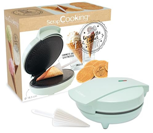 ScrapCooking - Machine à Gaufrettes & Cônes de Glace - Gaufrettes & Cornet Factory - Appareil 2-en-1 à Wafers & Tuiles - Cadeau Pâtisserie Cuisine - Recette Incluse - 3883