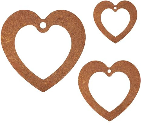 EXTRAVAGANT® 3er Set Herzen Hänger groß Gartendekoration Fensterdeko Türschild Rostdeko Outdoor Metall Edelrost wetterfest Garten Liebe Geschenk Muttertag Valentinstag Geburtstag Hochzeit Grabschmuck