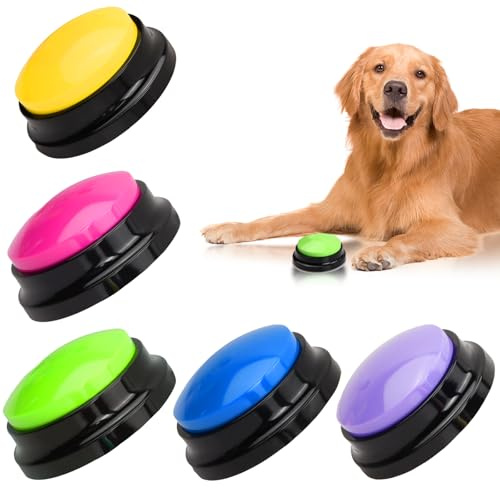 5 Piezas Botones Parlantes para Perros, Zumbadores de Entrenamiento Botones de Comunicación para Mascotas, 30 Segundos Grabable Boton para Hablar de Perros, Botón de Conversación para Perros