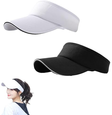 Belvanr 2 Stück Unisex Visor Cap Sonnenhut,Baseball Kappe Baseballmütze mit Klettverschluss,Adjustable Visoren Cap Sonne Hut,für Golf,Radfahren,Angeln,Tennis,Laufen(Schwarz+Weiß)