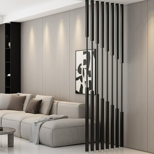 Renmlion 100–300cm hohe Wandtrennwand Raumteiler, vom Boden bis zur Decke, Meta-Lamellen, Schwarze Sichtschutzwände, Raumtrennungspfosten für Home Office und Hotel(8pcs,235cm/93in)