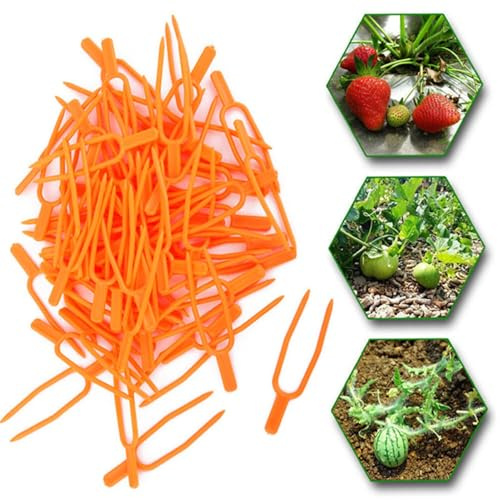 Ocastuted 100 Pieces Garden Plant Pins, Strawberry Planting Forks, Farming Plants Fixing Clip, Reusable Stem Holder For Gardening, Flowers Watermelons Vines Plant Clips