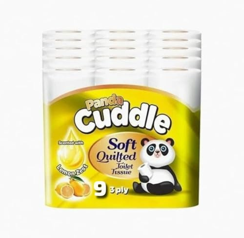 Panda Cuddle 3-Ply Soft Quilted Scented Toilet Rolls - Lemon Scented Premium Bathroom Rolls for Luxurious Comfort and Hygiene (Pack of 9 Rolls)