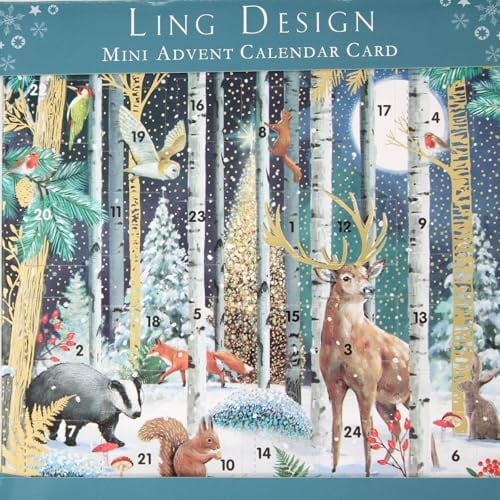 Countdown to Christmas - 24 Door - Festive Mini (6.5 x 6.5) Advent Calendar Gift Card with Envelope by Ling Design (Magical Forest)