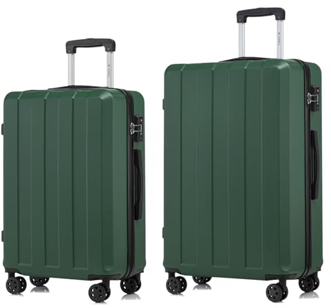YONSLY Premium Reisekoffer TSA-Schloss,YKK-Reißverschluss Hartschalen-Koffer Trolley Kabinenkoffer Rollkoffer Suitcase Handgepäck 4 Rollen (Dunkelgrün, L-XL-Set)
