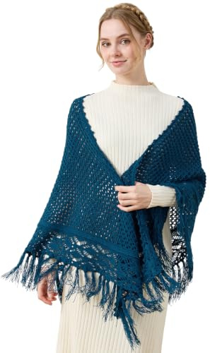 BEAUTELICATE Damen Dreieckstuch Elegant Groß Strickponcho mit Fransen