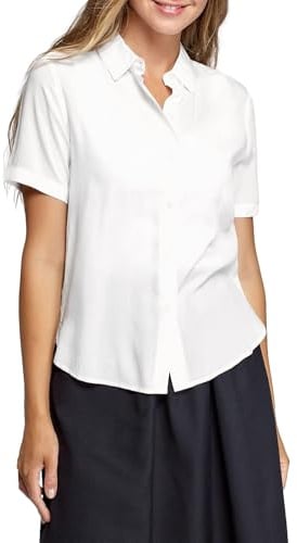 LXEASYGO Womens Shirts Short Sleeve Business Stretch Button Down Blouses Work Office Shirt Summer Casual Tops for Ladies (UK, Alpha, M, Regular, Regular, White)