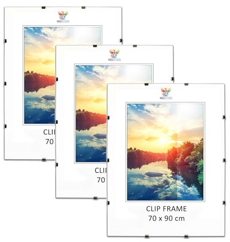 MG Design Cliprahmen Set 3 Stück in 70 x 90 cm – Rahmenlose Bilderrahmen mit Acrylglas & HDF-Rückwand für Fotos, Poster & Puzzle, vertikal & horizontal