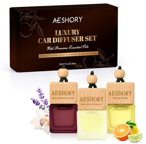 AESHORY Profumatore Auto da Spiaggia 3 x 8ML, Profumo Deodorante Auto | Oli Essenziali Estate per Diffusori Appeso Auto, Accessori Auto Interno Aromaterapico- Oceano, Brezza Marina, Sole & Sabbia
