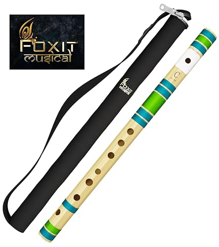 FOXIT MUSICAL Querflöte für Rechtshänder, C, natürlich, gestimmt mit Tanpura, A = 440 Hz, PVC-Faser, (mit Tragetasche) (PVC C natürliche Henne, dunkles Kastanienbraun und Goldfäden)