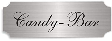 Silberfarbenes Schild CANDY-BAR - ca. 15 x 5 cm - selbstklebend wetterfest
